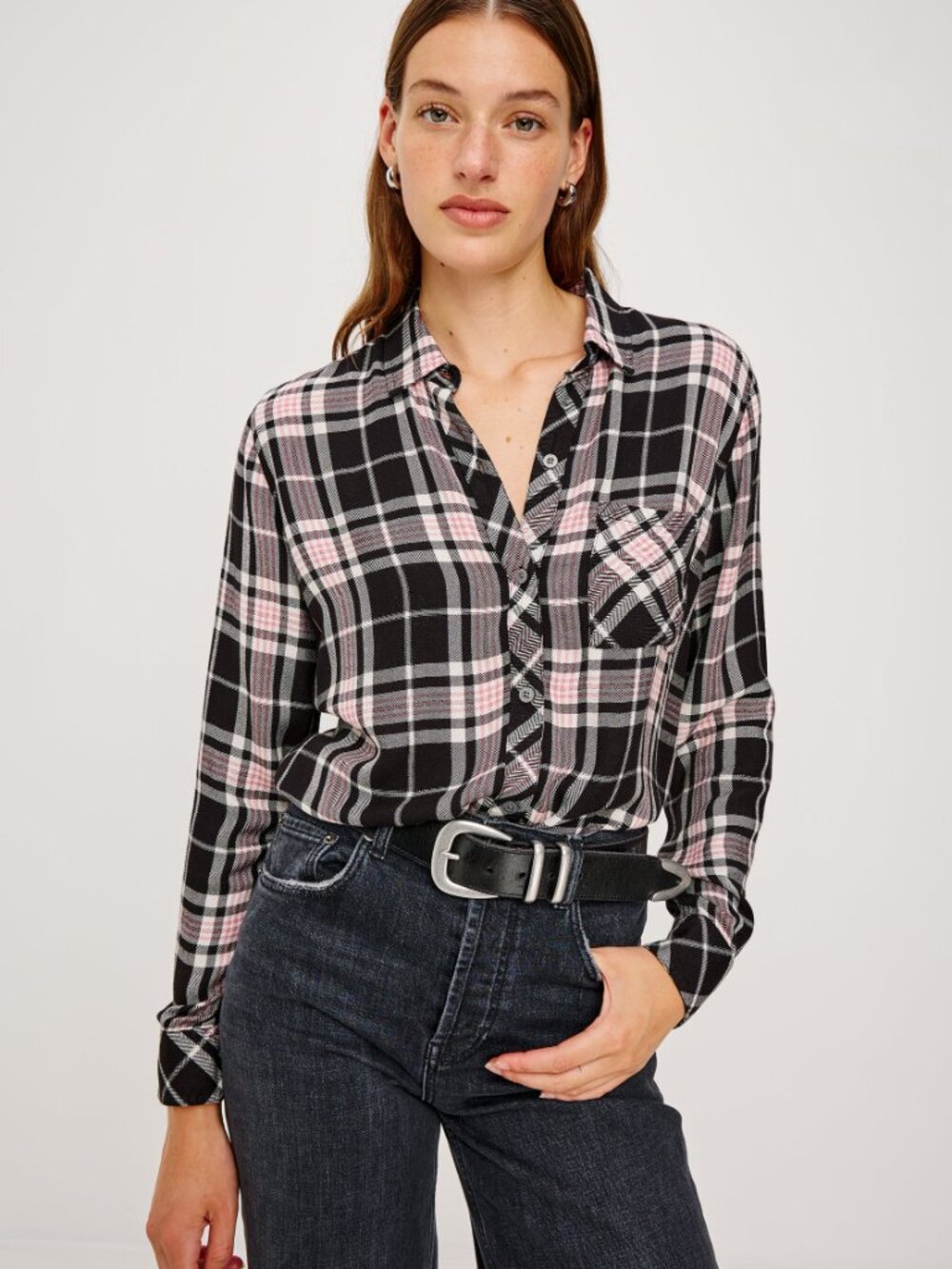Rails Hunter Onyx Rose Gold Plaid Button Down Shirt Size M